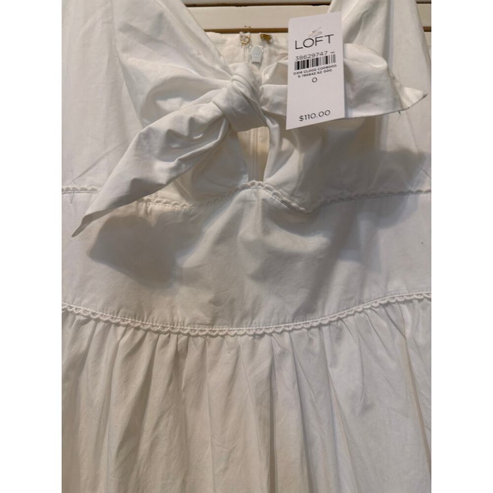 NWT Loft Poplin Tie Midi Pocket Dress Women's Size 0 White 100% Cotton Coastal - Picture 5 of 12
